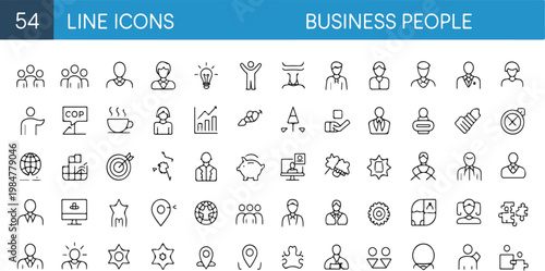 Business people and human resources thin line icon set, office management outline web icons collection in simple minimal vector illustration style