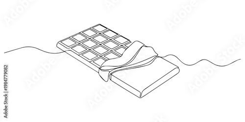 World Chocolate day. Continuous one line drawing of half opened chocolate bar hand drawn vector, Single line drawing. Editable stroke. Sweet Chocolate. Single line drawing. minimal style pro concept.