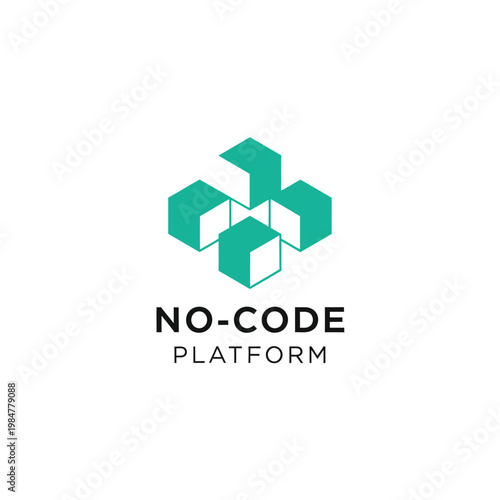 No-code platform abstract modular cubes vector logo design concept.