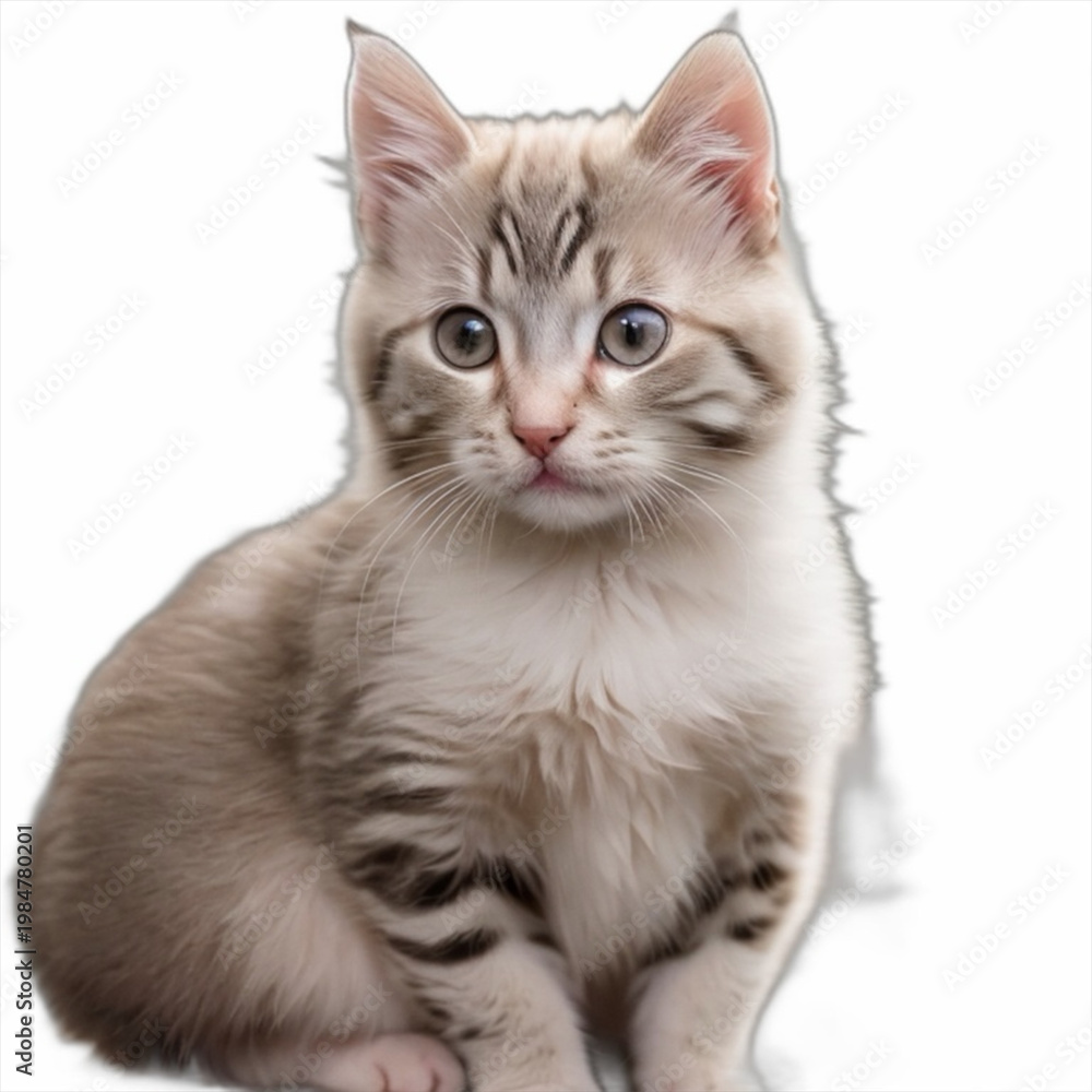 Obraz premium Cute kitten sitting isolated on white background, looking at camera