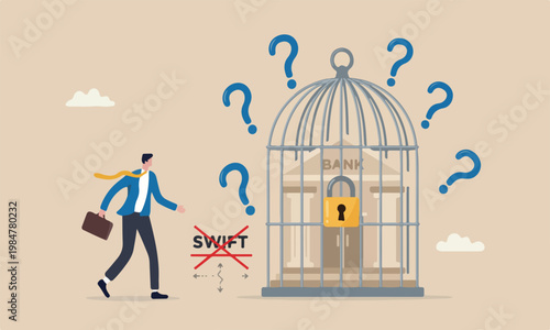 Obraz na plátně Financial sanction disconnect from SWIFT international money transfer, lockdown