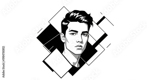 Stylized Black and White Male Portrait Illustration.