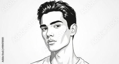 Stylized Black And White Male Portrait Sketch.