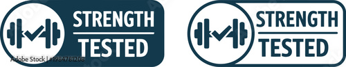 Strength Tested Badge Icons with Dumbbell Symbol for Fitness Certification and Quality Assurance Labels