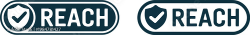 REACH compliance badge icon with checkmark for chemical safety certification and regulatory approval