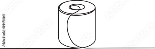 Single continuous line drawing of a toilet paper roll, illustrated with one unbroken black line in a minimalist.one line drawing vector illustration