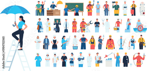 Person holding blue umbrella walking on rainy city street with multiple people in raincoats