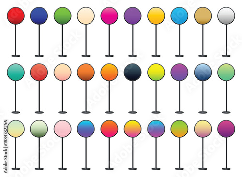 Empty circular sign display with steel stand for store entrance branding, wayfinding, and promotional presentation.