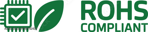 ROHS Compliant Certification Icon with Green Leaf and Microchip for Electronics and Environmental Safety