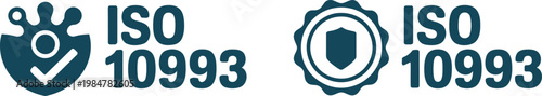 ISO 10993 certification icons for medical device biocompatibility and safety compliance vector illustration