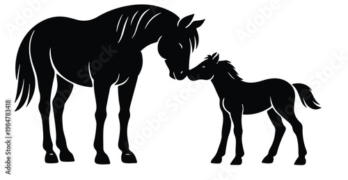 Horse Family Silhouette – Mare and Foal Black Vector Icon