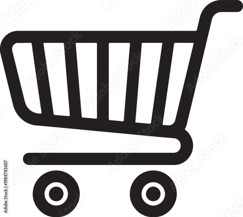 Minimalist Black Shopping Cart Icon, Flat Vector UI Design on Transparent Background.