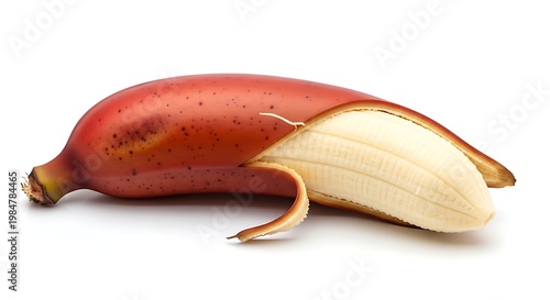 Red Dacca banana partially peeled sweet tropical fruit healthy snack