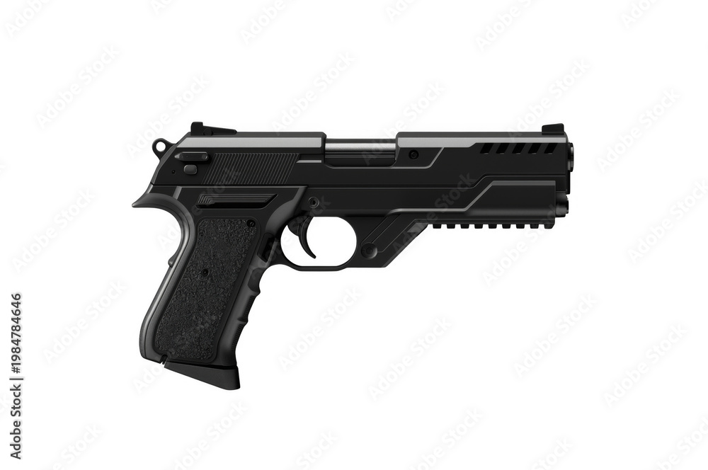 Naklejka premium Black tactical handgun or pistol on transparent background