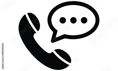 Black telephone handset icon with a speech bubble indicating a message or conversation