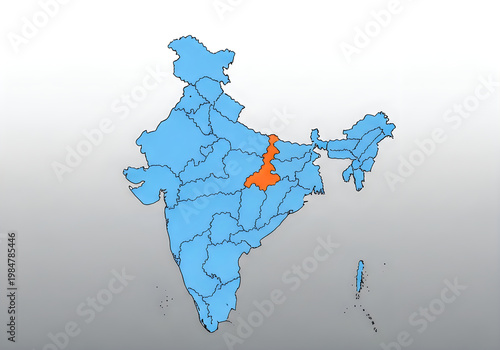 Map of India highlighting Bihar state in orange against blue country outline