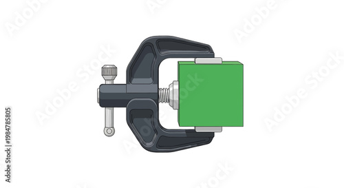 G-clamp tightly gripping a green cube, symbolizing pressure or constraint, vector illustration