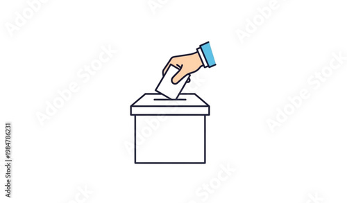 Election voting icon hand inserting ballot box minimal modern vector color editable design