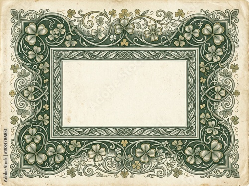 Elegant ornate frame with intricate celtic and floral designs surrounding a blank space