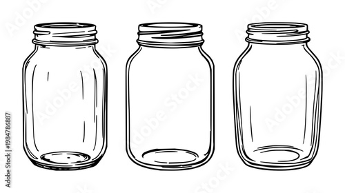 Vintage jar set with black line art on white background featuring antique, classic, minimalistic with illustration and vector