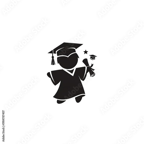 Happy Graduate Child Logo Minimalist Education Symbol