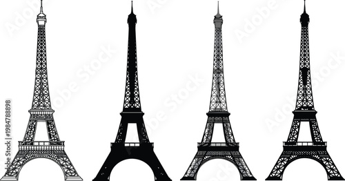 Eiffel Tower Vector Set in Different Styles and Colors for Paris, Landmark, and Travel Illustrations
