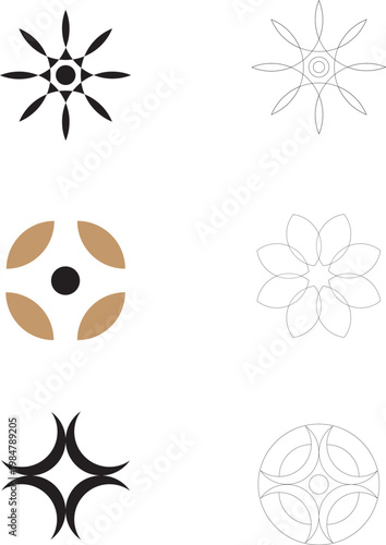 Collection of minimalist geometric logo marks and abstract floral vector icons