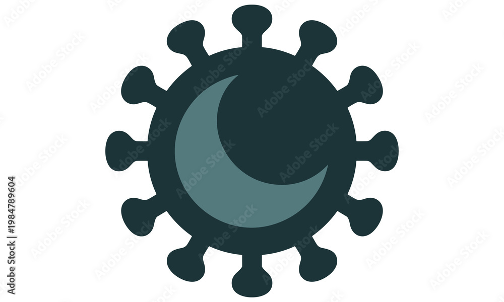Fototapeta premium Stylized coronavirus particle icon with crescent moon shape inside
