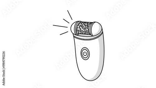 Modern electric epilator for hair removal shown in a simple black and white line drawing with motion lines indicating its operation.