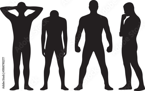 Black silhouette of diverse people in various poses and activities black silhouettes standing