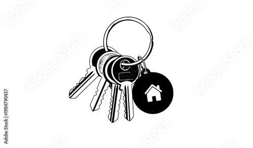 Bunch of door keys with keyfob charm flat icon security vector illustration