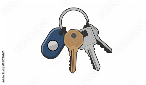 Door keys with keyfob icon security access keyring flat vector illustration