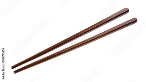 A pair of wooden chopsticks on transparent background