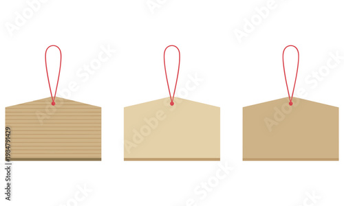 Three wooden ema ema pilgrimage wishing plaques hanging illustration