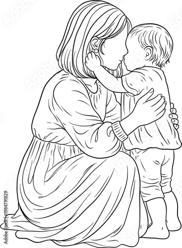 Hand Drawn Mother and Child Line Art Collection for Mothers Day