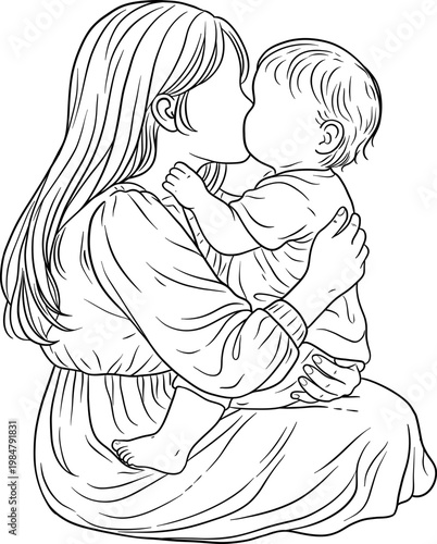 Hand Drawn Mother and Child Line Art Collection for Mothers Day