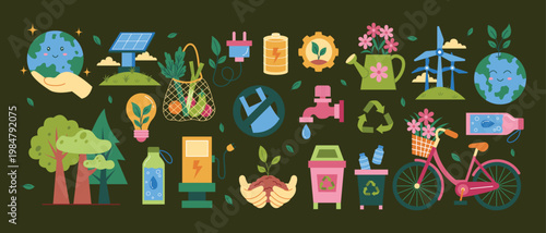 Earth Day Eco Sustainability Illustration Set