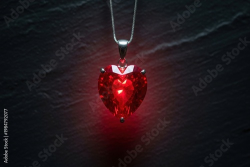 Glowing Red Heart Shaped Pendant Necklace on Dark Background