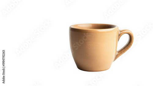 A beige ceramic coffee mug on transparent background