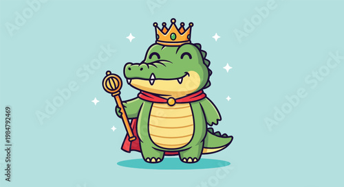 Cute Alligator King with Crown and Scepter.