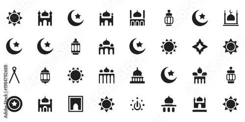 Islamic Culture and Ramadan Celebration Icon Set in Silhouette Style