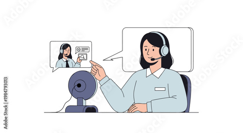 Female customer service representative with headset providing online support.