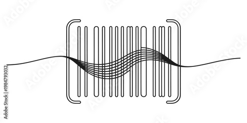 Minimalist Abstract Barcode with Wavy Data Flow Line Art