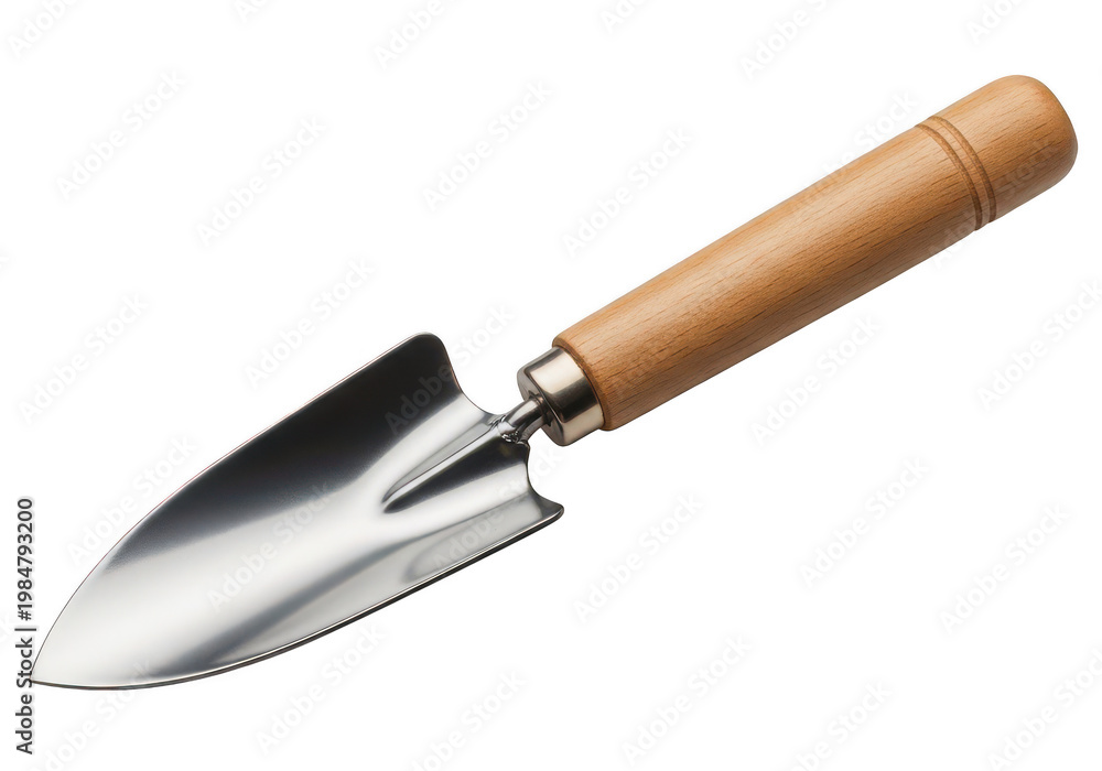 Fototapeta premium Handheld metal trowel with wooden handle for gardening tasks