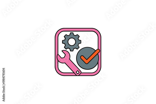 A colorful icon depicts maintenance repair and system settings with tools inside a frame