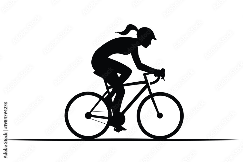 Fototapeta premium Silhouette of a cyclist riding a road bike against a stark white background