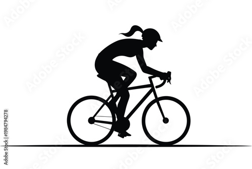 Silhouette of a cyclist riding a road bike against a stark white background
