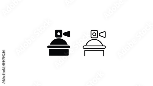 reception desk with camera icon set solid and outline hotel front desk service symbols isolated on light background vector design