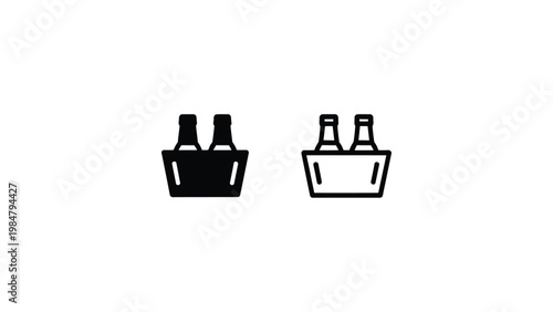 beer crate icon set with solid and outline bottle carrier symbols isolated on light background minimalist beverage vector design