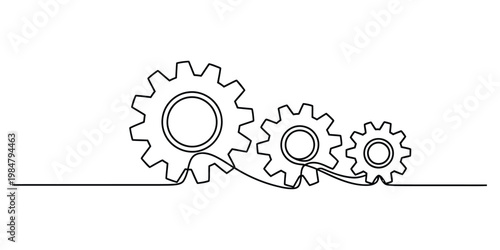 Minimalist Continuous Line Art of Interconnected Gears